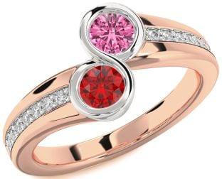 Diamond White Rose Gold Round Two Stone Pave Promise Ring