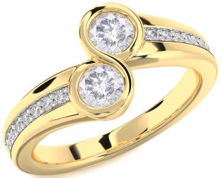 Salt & Pepper Diamond Gold Round Two Stone Pave Ring