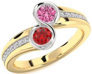 Diamond White Yellow Gold Round Two Stone Pave Promise Ring