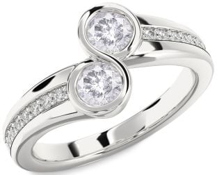 Salt & Pepper Diamond Silver Round Two Stone Pave Ring