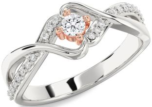 Diamond Silver & 10K Rose Gold Round Promise Ring