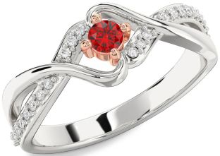 Diamond Ruby Platinum & Rose Gold Round Promise Ring