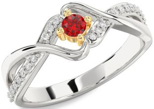 Diamond Ruby Platinum & Yellow Gold Round Promise Ring