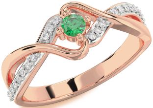 Diamond Emerald Rose Gold Round Promise Ring