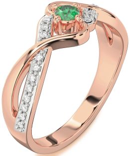 Diamond Emerald Rose Gold Round Promise Ring