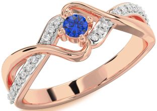 Diamond Blue Sapphire Rose Gold Round Promise Ring