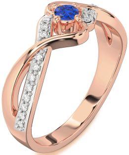 Diamond Blue Sapphire Rose Gold Round Promise Ring