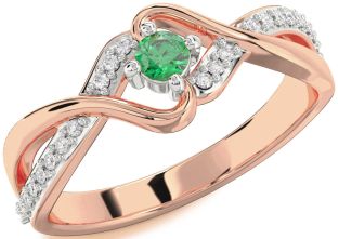 Diamond Emerald Platinum & Rose Gold Round Promise Ring
