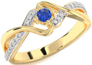 Diamond Blue Sapphire Gold Silver Round Promise Ring