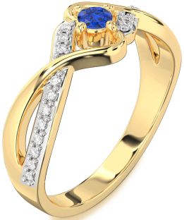 Diamond Blue Sapphire Gold Round Promise Ring