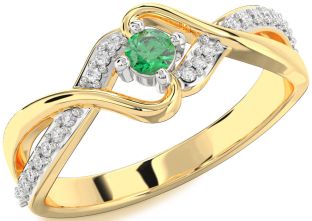 Diamond Emerald White Yellow Gold Round Promise Ring