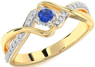 Diamond Blue Sapphire White Yellow Gold Round Promise Ring