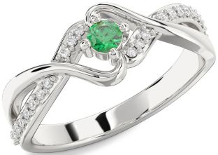 Diamond Emerald White Gold Round Promise Ring