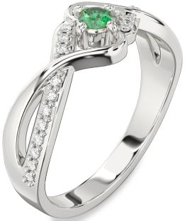 Diamond Emerald White Gold Round Promise Ring