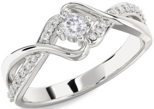 Salt & Pepper Diamond Silver Round Promise Ring