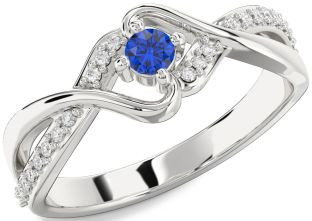 Diamond Blue Sapphire White Gold Round Promise Ring