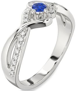 Diamond Blue Sapphire Platinum Round Promise Ring