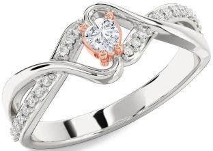 Diamond Platinum & Rose Gold Heart Promise Ring