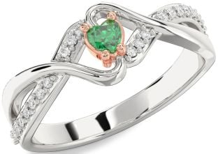 Diamond Emerald Platinum & Rose Gold Heart Promise Ring