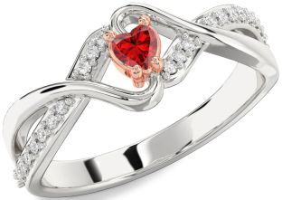 Diamond Ruby Platinum & Rose Gold Heart Promise Ring