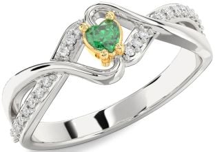 Diamond Emerald Platinum & Yellow Gold Heart Promise Ring