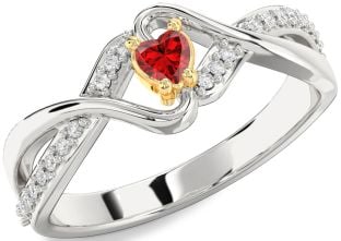 Diamond Ruby Platinum & Yellow Gold Heart Promise Ring