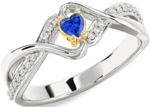 Diamond Blue Sapphire Platinum & Yellow Gold Heart Promise Ring