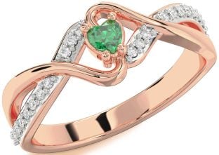 Diamond Emerald Rose Gold Heart Promise Ring