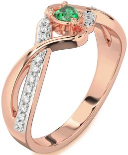 Diamond Emerald Rose Gold Heart Promise Ring
