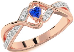 Diamond Blue Sapphire Rose Gold Heart Promise Ring
