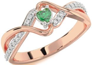 Diamond Emerald Platinum & Rose Gold Heart Promise Ring