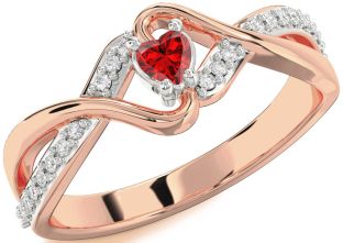 Diamond Ruby Platinum & Rose Gold Heart Promise Ring