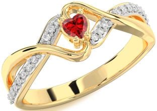 Diamond Ruby Gold Heart Promise Ring