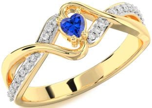 Diamond Blue Sapphire Gold Heart Promise Ring
