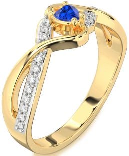 Diamond Blue Sapphire Gold Heart Promise Ring
