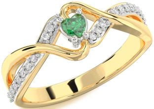 Diamond Emerald Platinum & Yellow Gold Heart Promise Ring