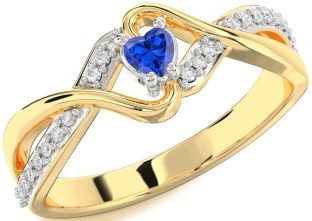 Diamond Blue Sapphire Platinum & Yellow Gold Heart Promise Ring