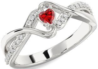 Diamond Ruby Platinum Heart Promise Ring