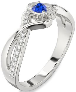 Diamond Blue Sapphire Platinum Heart Promise Ring