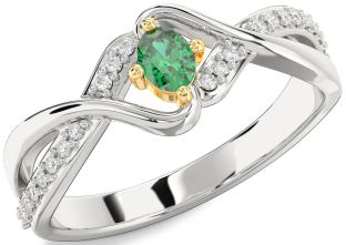 Diamond Emerald Silver & 10K gold Oval Promise Ring