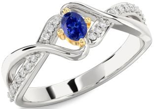 Diamond Blue Sapphire Silver & 10K gold Oval Promise Ring