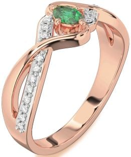 Diamond Emerald Rose Gold Oval Promise Ring