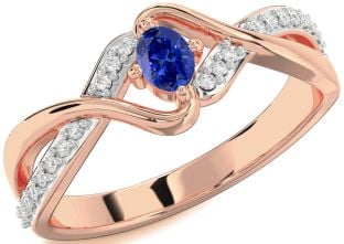 Diamond Blue Sapphire Rose Gold Oval Promise Ring