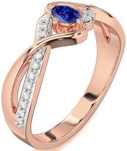Diamond Blue Sapphire Rose Gold Oval Promise Ring