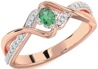 Diamond Emerald Platinum & Rose Gold Oval Promise Ring