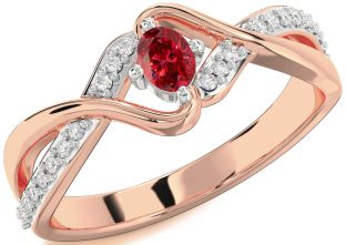 Diamond Ruby White Rose Gold Oval Promise Ring