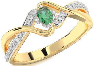 Diamond Emerald White Yellow Gold Oval Promise Ring