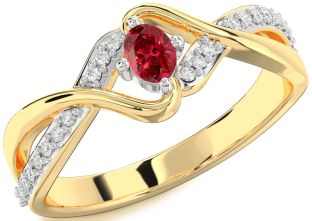 Diamond Ruby White Yellow Gold Oval Promise Ring