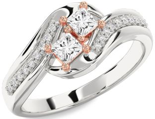 Diamond Platinum & Rose Gold Princess Two Stone Ring