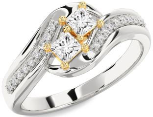 Diamond Platinum & Yellow Gold Princess Two Stone Ring